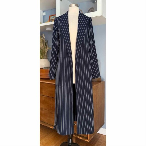 ARITZIA BABATON Kahlo Robe Coat Jacket Navy Blue Pinstripe - Picture 6 of 12